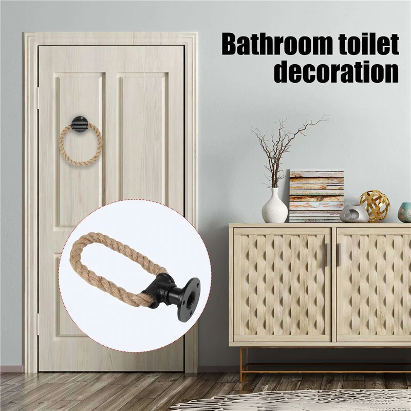 

Винтажная вешалка для полотенец, кольцо в индустриальном стиле, настенное крепление, держатель для полотенец, железная труба, джутовая веревка, ванная комната, туалет, украшение для дома, отелей-A74P