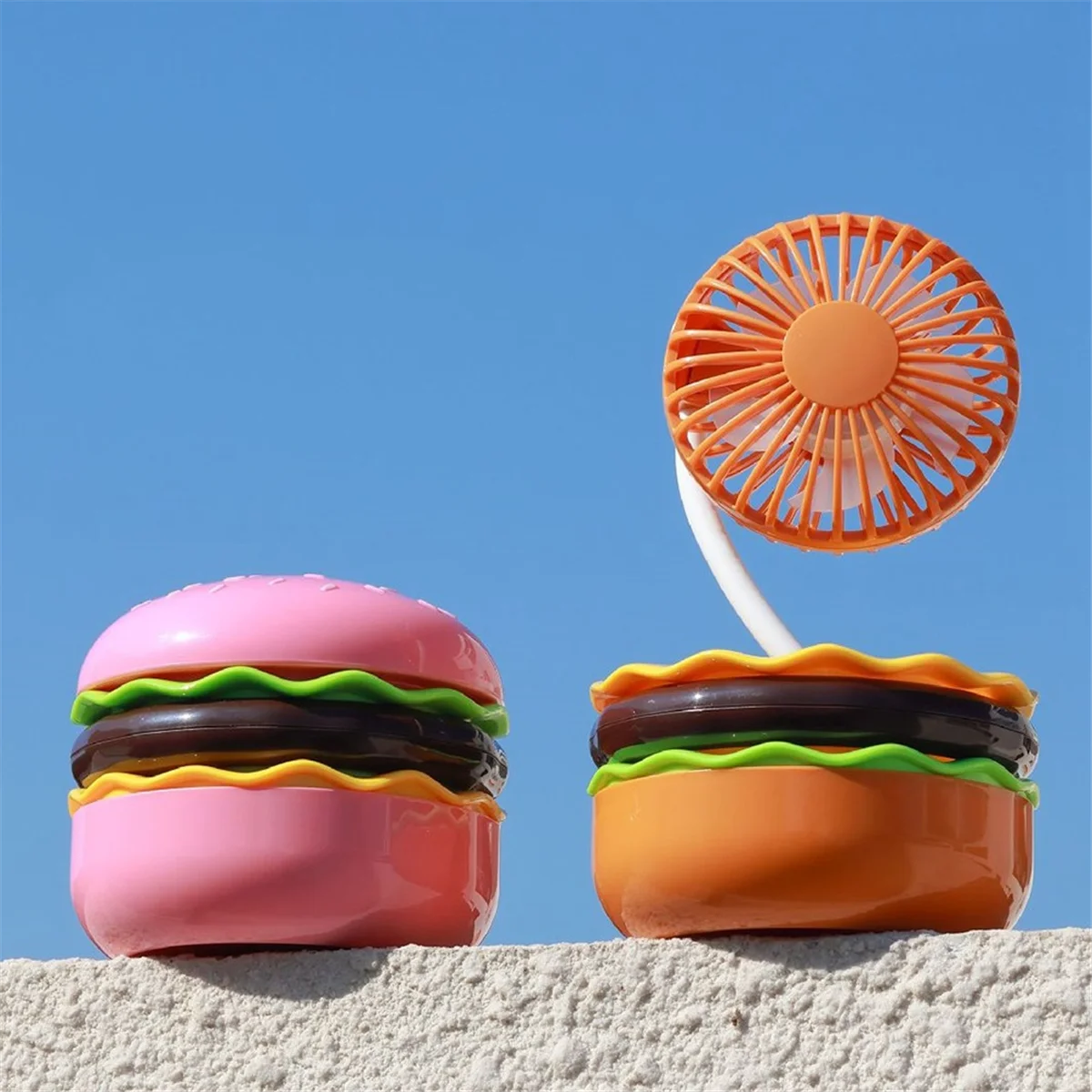 Mini ventilador recarregável 500mAh Ventilador de mesa multifuncional em formato de hambúrguer 3 velocidades incluindo ventilador universal de espelho, A