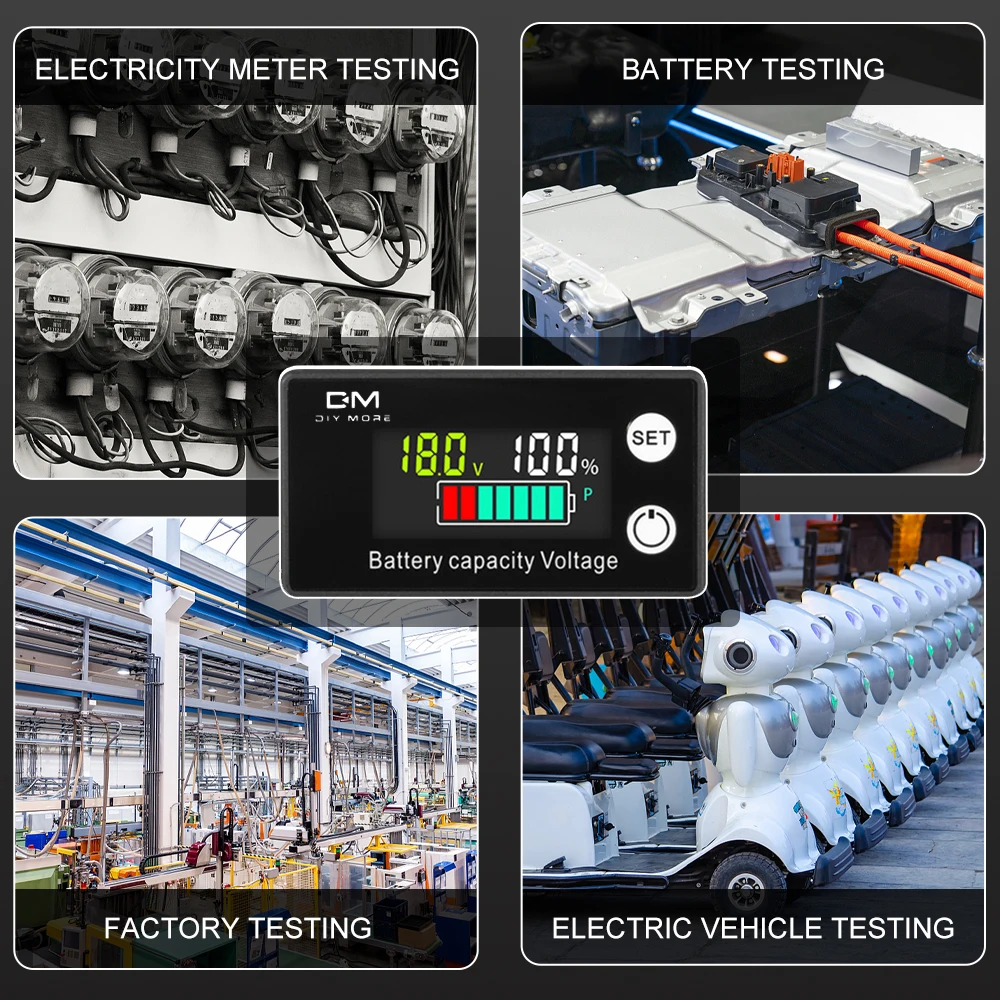 Battery Capacity Indicator DC 8V-100V Lead Acid Lithium LiFePO4 Car Motorcycle Voltmeter Voltage Gauge 12V 24V 48V 72V 6133A