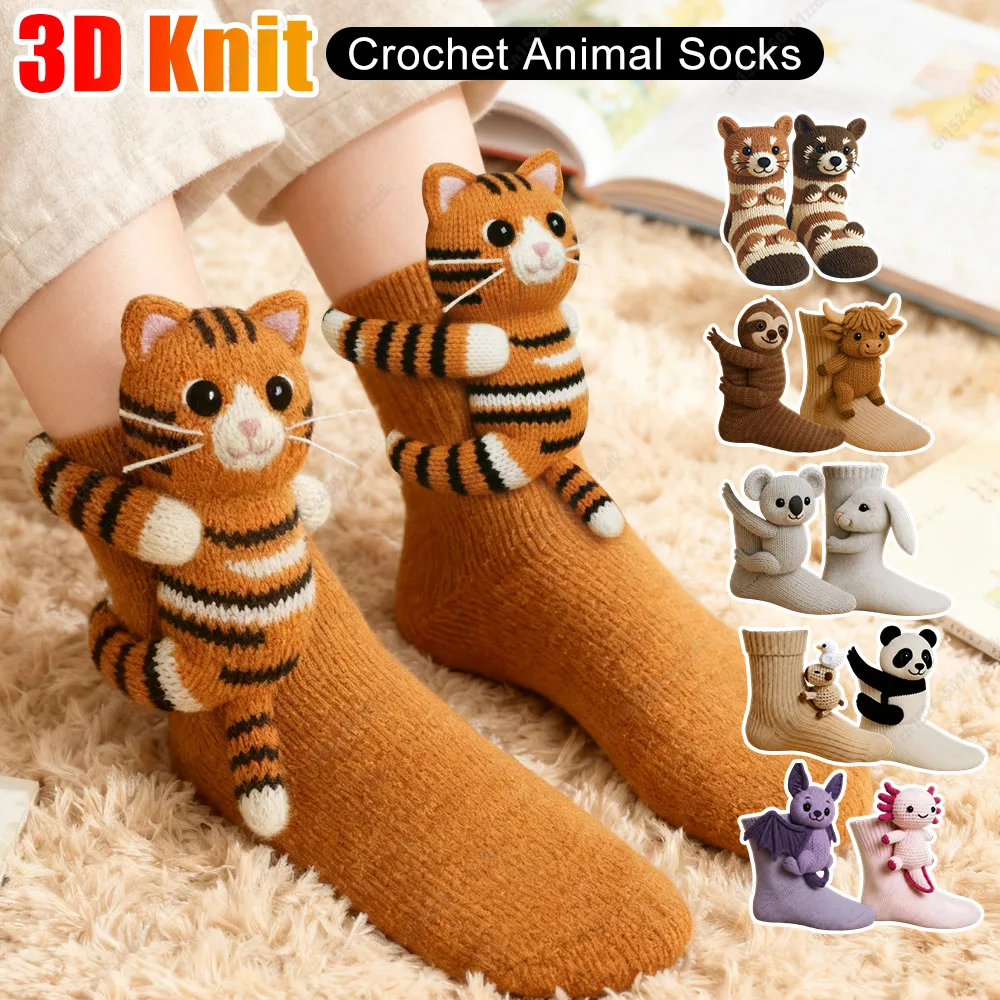 

Cozy Fuzzy Thick Warm Plush Socks 3D Knitted Animal Cute Double-Layer Cotton Socks for Women Teens Kids Home Winter Holiday Chri