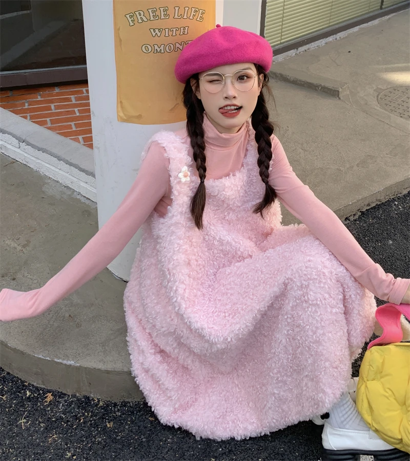 Pink Lamb Velvet Vest Skirt Se - Winter Clothing Girls 评论和价格