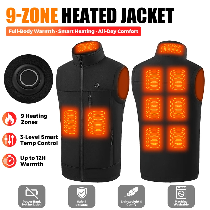 Chaleco térmico con zonas de calentamiento para hombre y mujer, con calefactor USB, tejido técnico, ideal para snowboard, invierno, protección contra el viento, capa base para actividades al aire libre, trabajo y esquí.