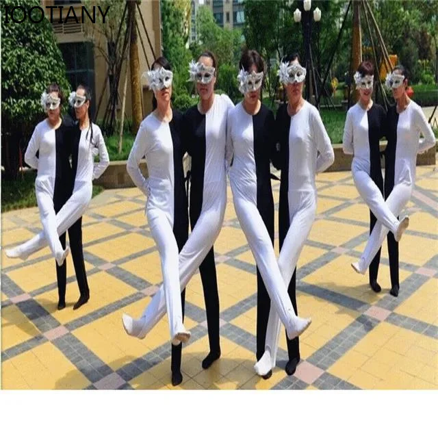 Funny Dancing Outfit Adult / Child Black / White Leg Dance Costumes Visual Illusion Russian Dance Siamese Dance Siamese Clothing