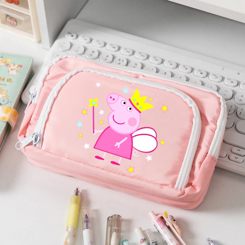Bolsas de Lápis Peppa Pig Novas para Crianças, Estojo de Canetas Anime, Bolsa de Material Escolar para Estudantes, Bolsa de Organização de Viagem para Mulheres, Bolsa de Maquiagem, Presente para Meninas