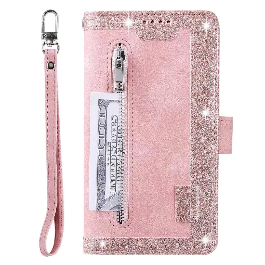 9 Card Slots Case for Motorola Moto G22 G32 G52 G62 G72 G10 G30 G41 G Power E30 E32 PU Leather Glitter Zipper Wallet Flip Cover