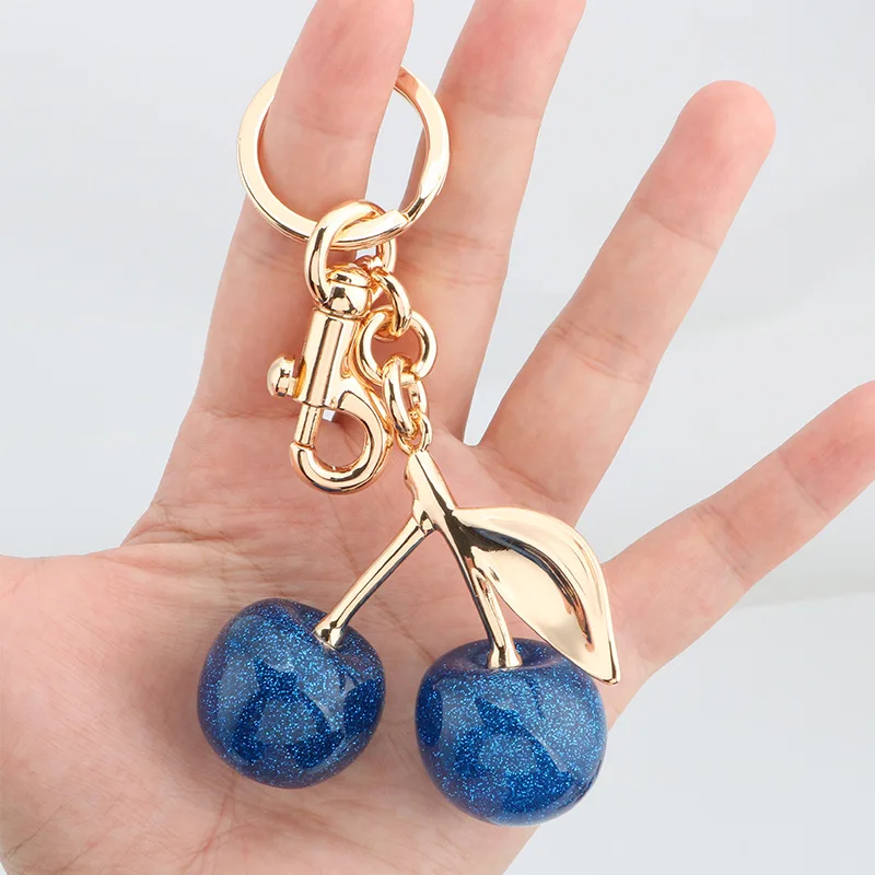Blue Crystal Cherry Pendant Decoration for Coach Handbag Shoulder Bag Women's Exquisite Keychain Attachment Part