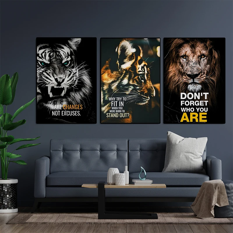 

Motivational Animal Pictures Tiger Lion Posters and Prints, Inspirational Wall Art Canvas Painting for Living Room, Home Decor