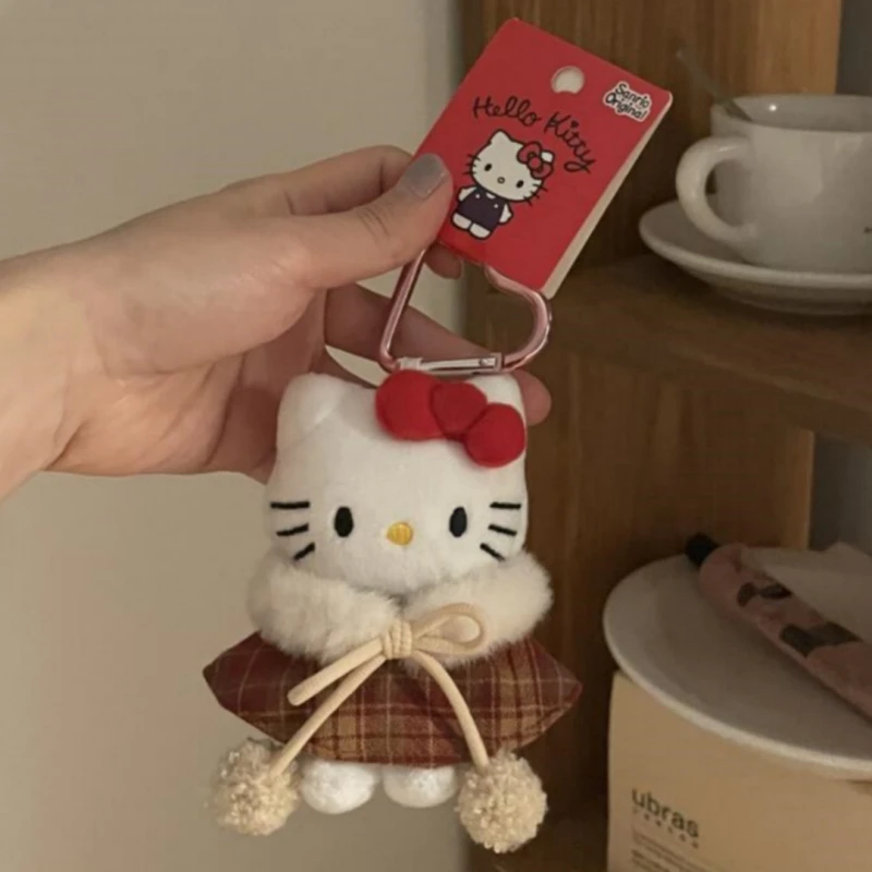 Cute Hello Kitty Plush Keychain Kawaii Backpack Hanging Charms Keyring Accessories Gift for Girls Kids Birthday Toys view 3