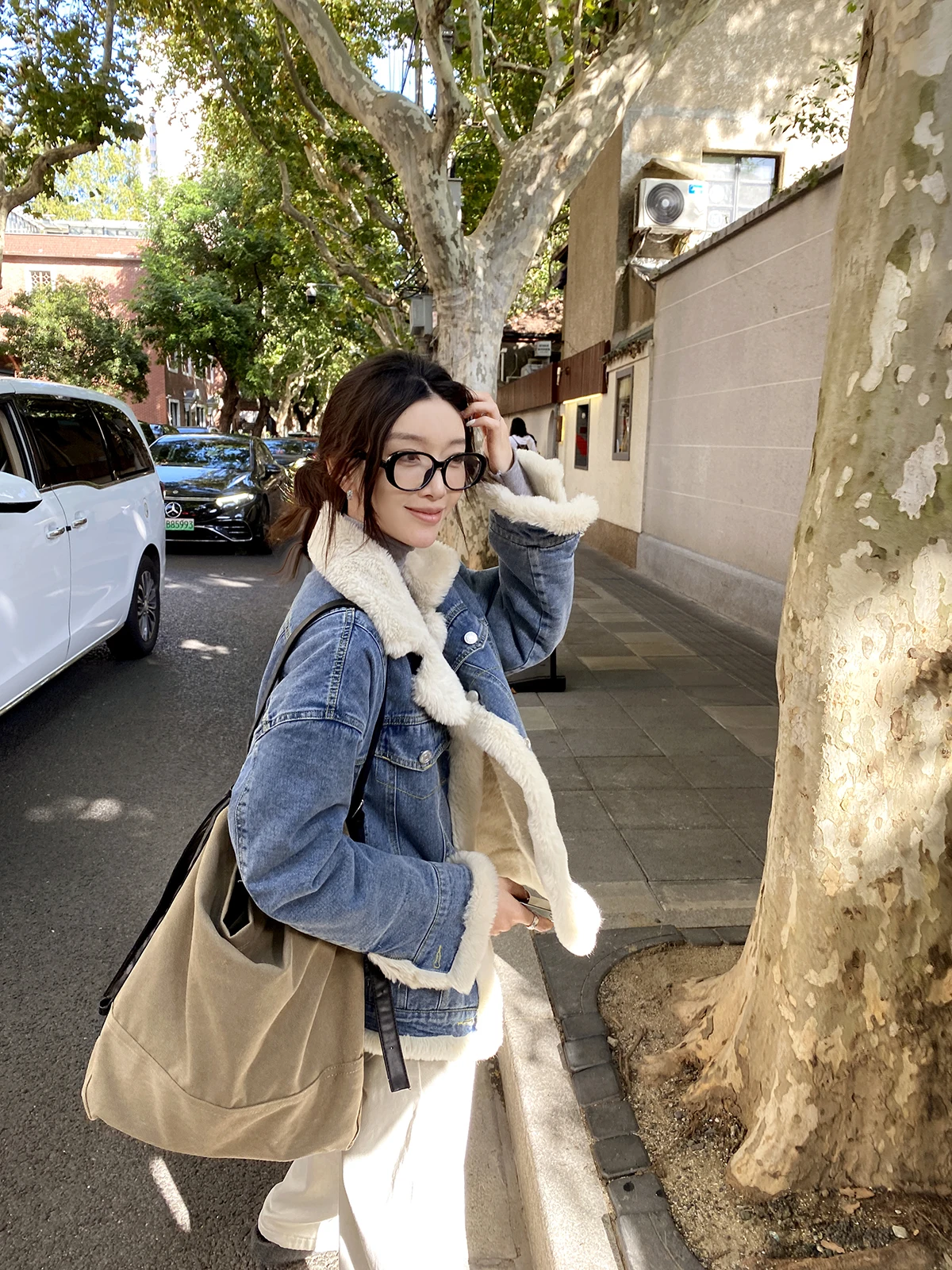 

Warm Faux Rabbit Fur Denim Cotton Jaet Women's Inteated Leather And Fur Overcoat FEELROOM Winter New Sle Commute Simple