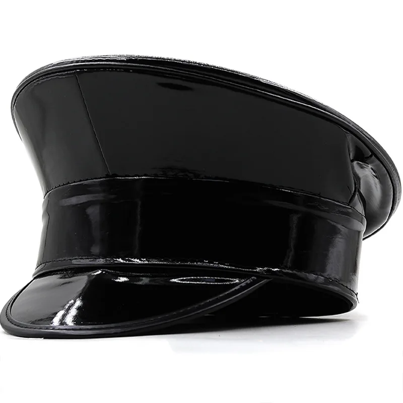 Laser Patent Leather Flat Top Hat Artificial PU Leather Navy Cap CrossBorder Shiny Performance Beret Women Men Cosplay Party Hat