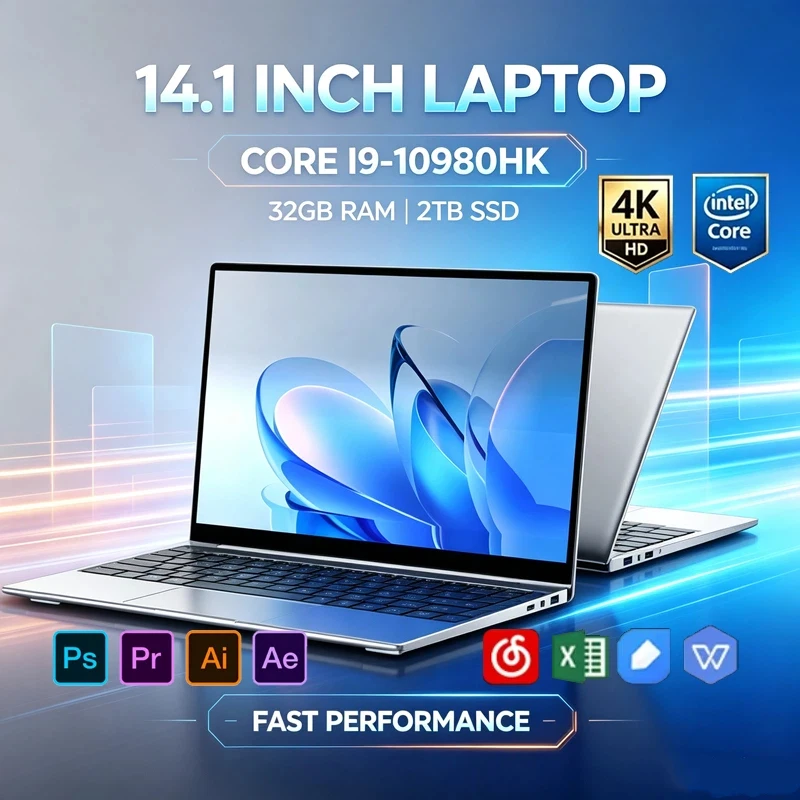 Slim Notebook 14.1' Intel Core i9-10980HK 32GB RAM 1/2TB NVMe SSD Win11 pro WiFi6 BT5.2 4K HD for Gaming Office Graphic Design