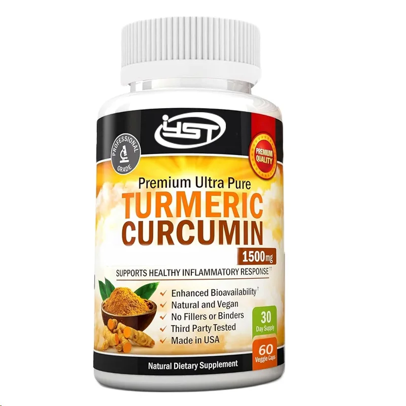 Capsules of curcumin supplements containing pepper for high efficacy joint support, non genetically modified, gluten free