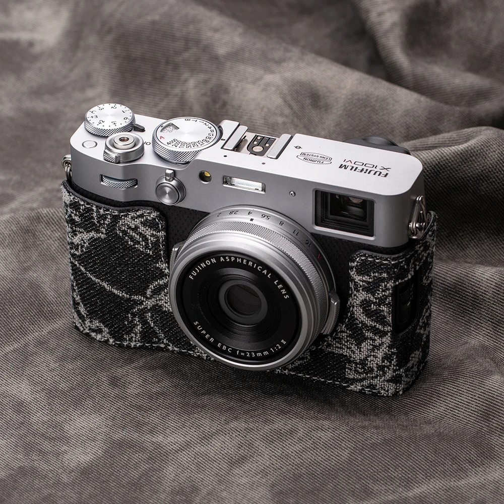 Real Genuine Leather X100VI Camera Half Bag for Fujifilm Fuji X100VI Case Checked X100VI Protective Case Bag Camera Accessories