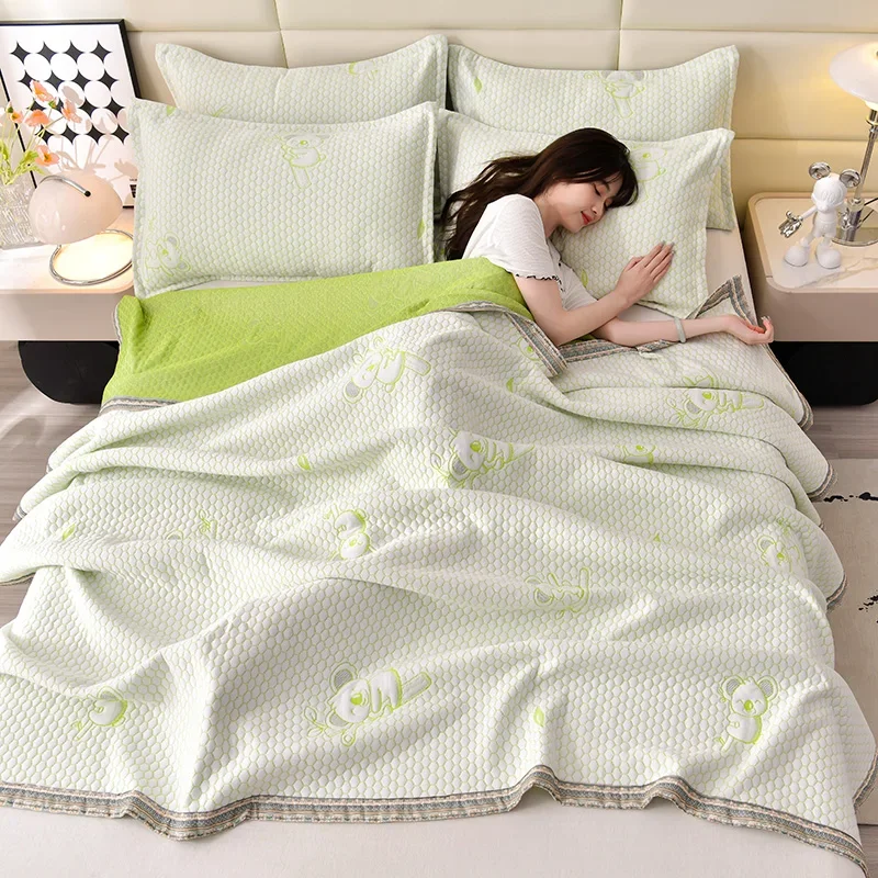 Ice Bean Cooling Feeling Summer Blanket for Bed Lightweight Breathable Air Conditioner Blanket Natural Mugwort Fiber Thin Quilt