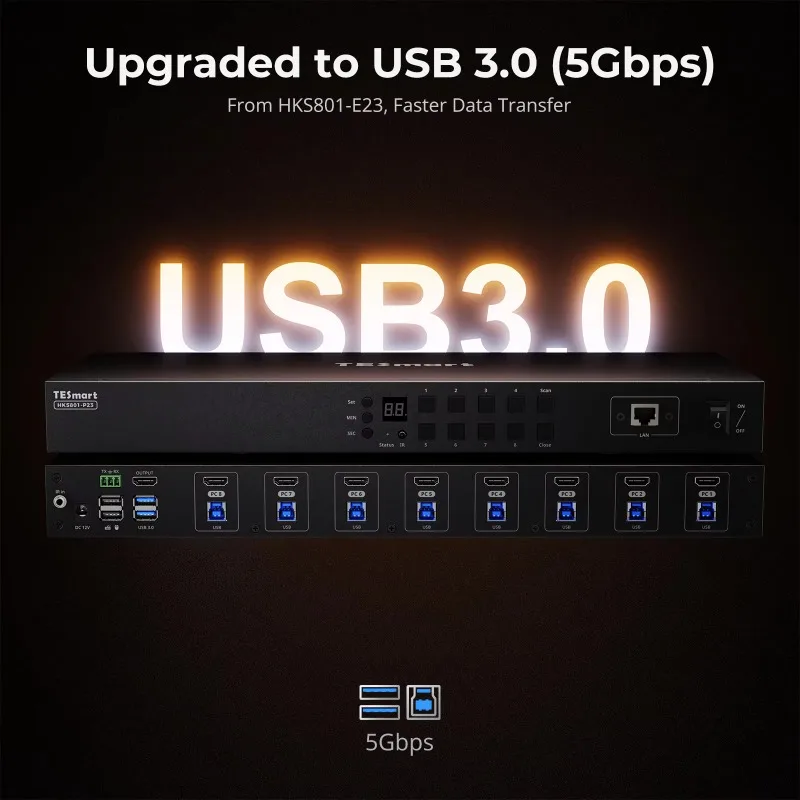 8 Port KVM Switches Rackmount Control with Auto-scan Detect IR Button Hotkey RS232 IP Switcher Supports Multiple Sources