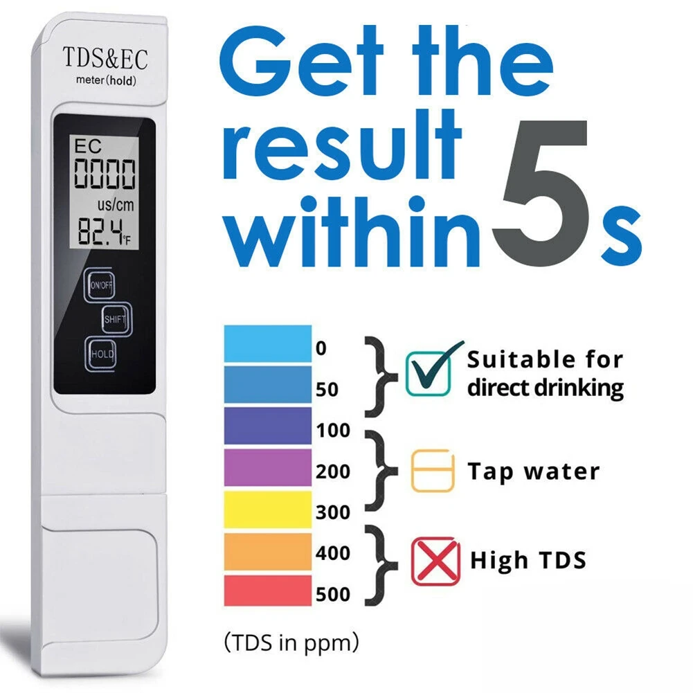 TDS EC Meter Digital Water Quality Tester 0-9999 PPM Measurement Range Water Purity Temperature Meter Tester