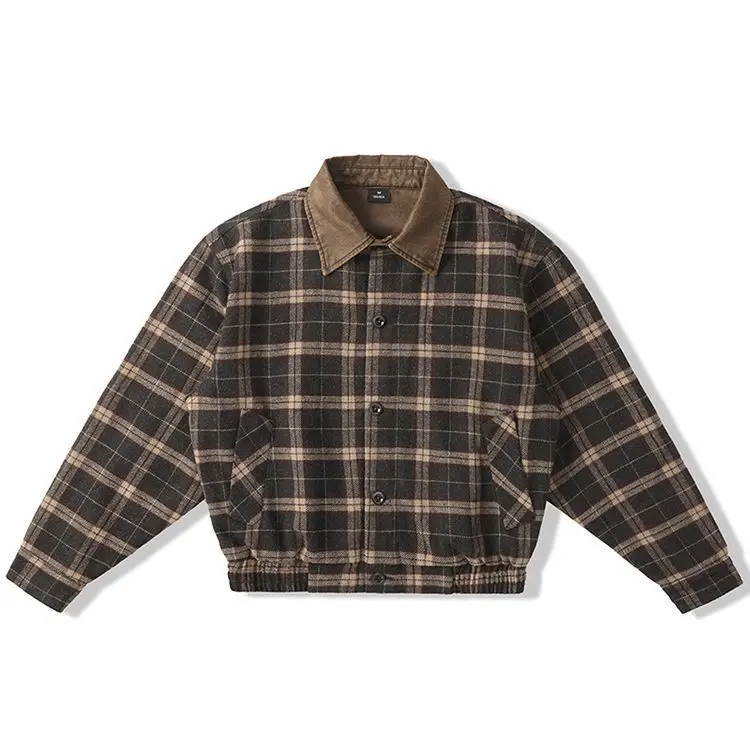 Spring and Autumn Casual Men's Loose Fashion Contrasting Color Plaid High-end Coat American Retro New Jacket