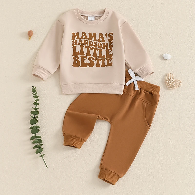 

Toddler Boy Autumn Outfit Set with Letter Print Sweatshirt and Elastic Jogger Pants - 2 Piece Long Sleeve Clothes for Baby