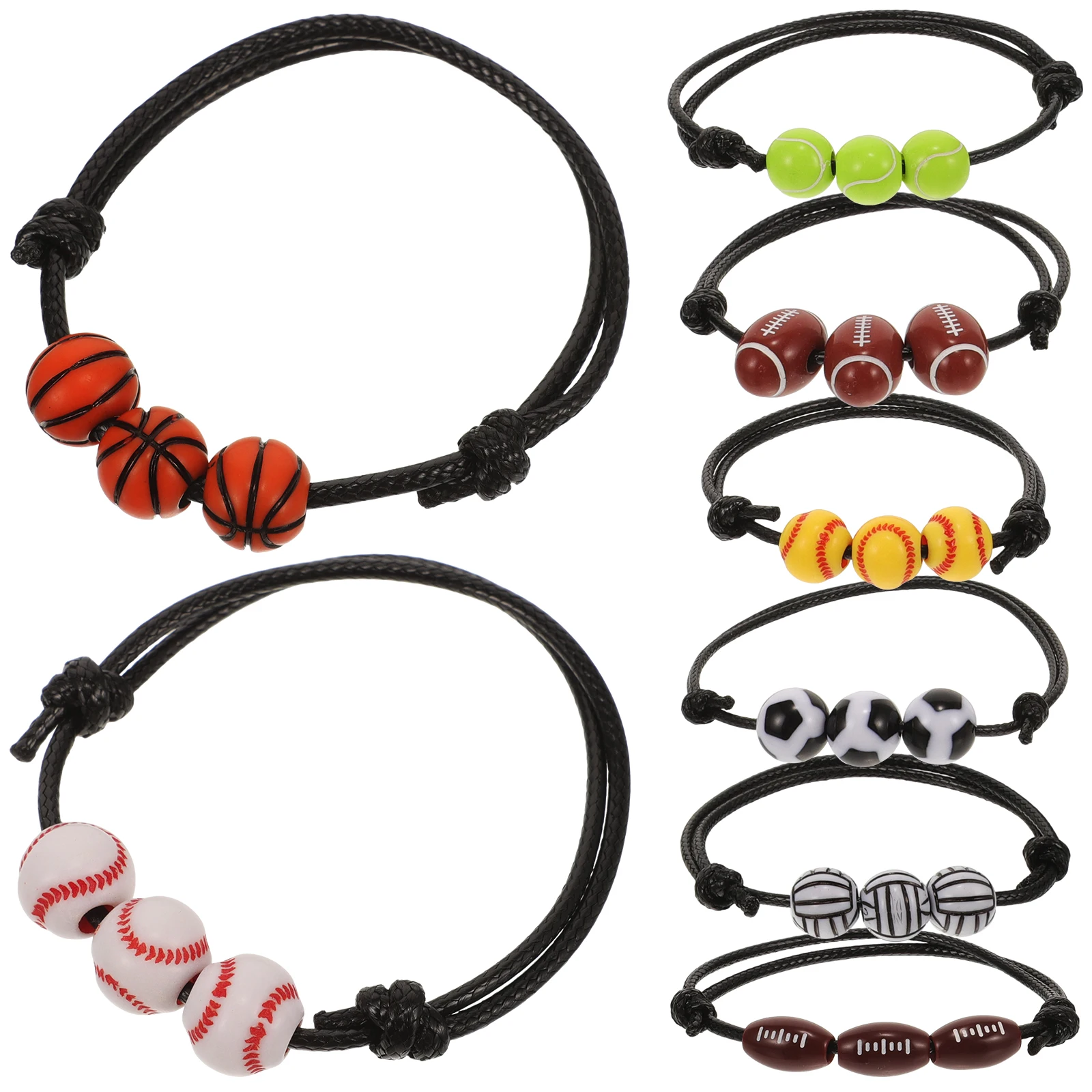 

8pcs Bracelets Basketball Baseball Adjustable Wristbands Charm Bracelets Charm Black Yellow Brown Plastic