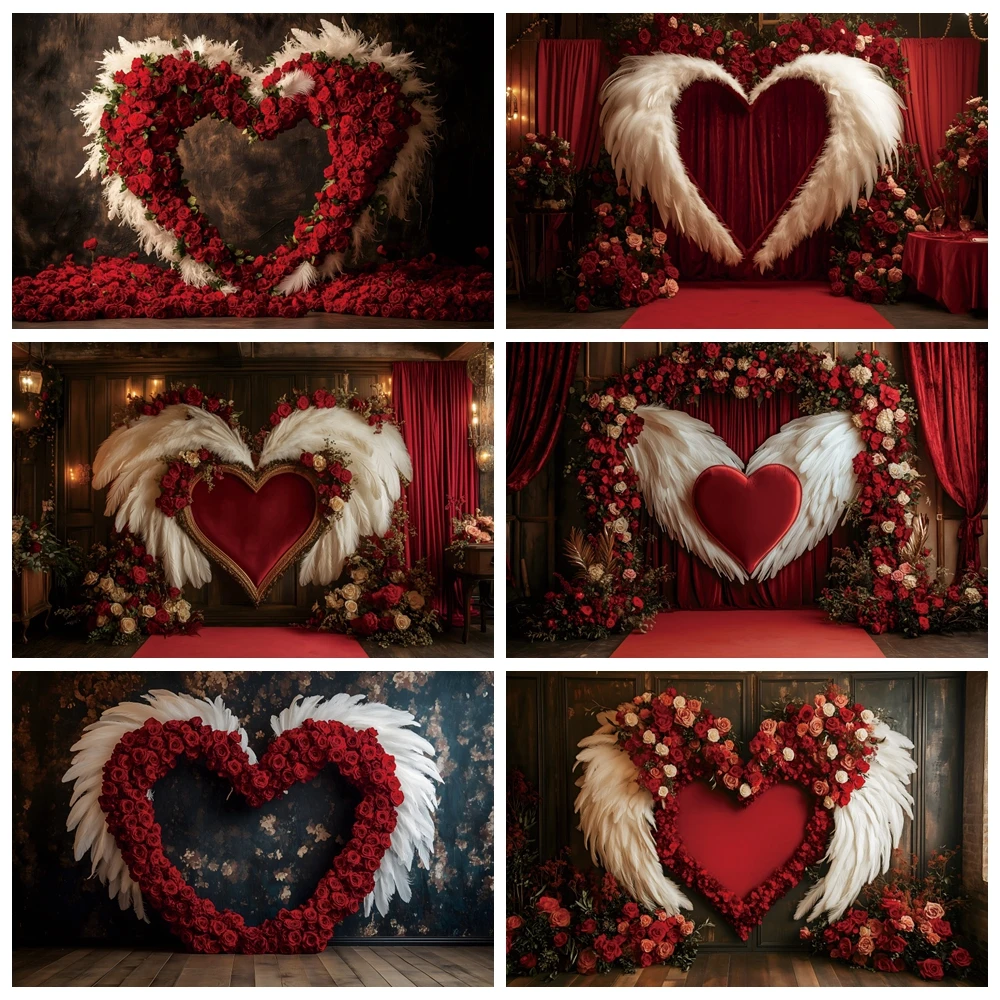 

Vintage Royal Palace Wedding Scene Photography Backdrop Red Curtains Rose Love Heart Romantic Valentine's Day Photo Background