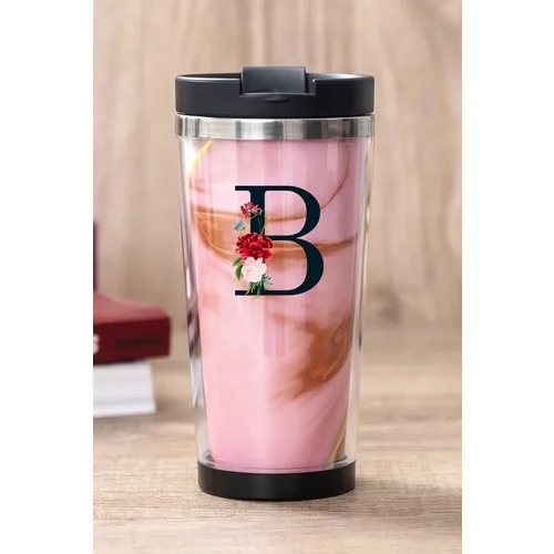 Gift Shop B Letter Pink Marble Thermos Cup