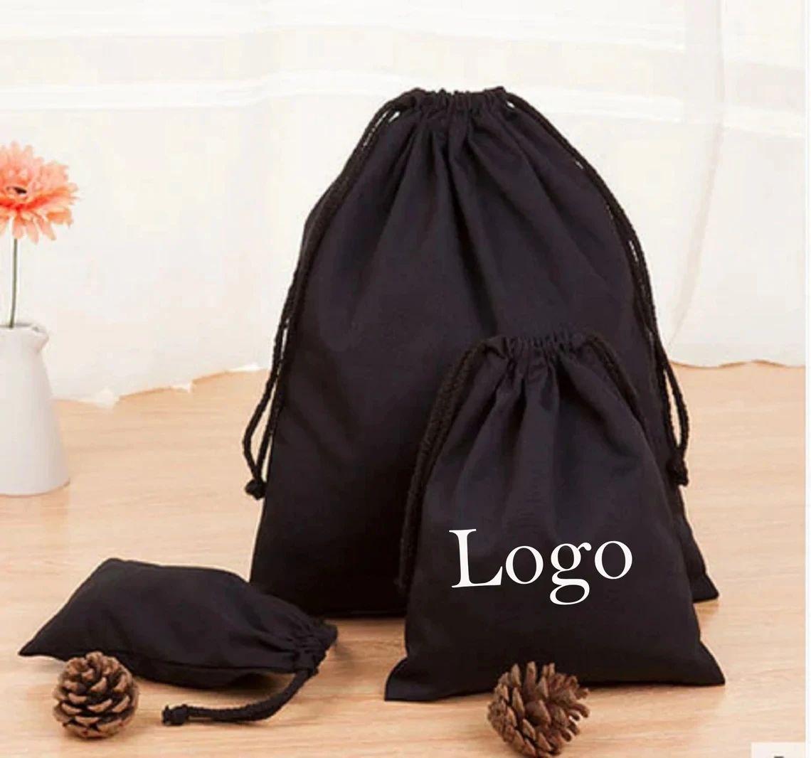 Set of 20 Personalized logo print,custom cotton dust bags,jewelry packaging bag,chic drawstring pouches,premium small cotton bag