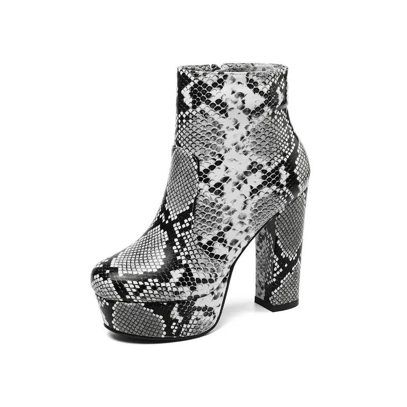 

2025 New Women Boots Snake-patterned High-heeled Fashionable Ankle Boots Platform Women Shoes