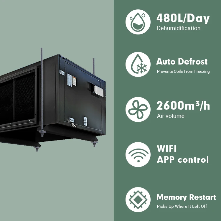 480L Industrial Ari Drying Ceiling Wall Mounted Dehumidifier