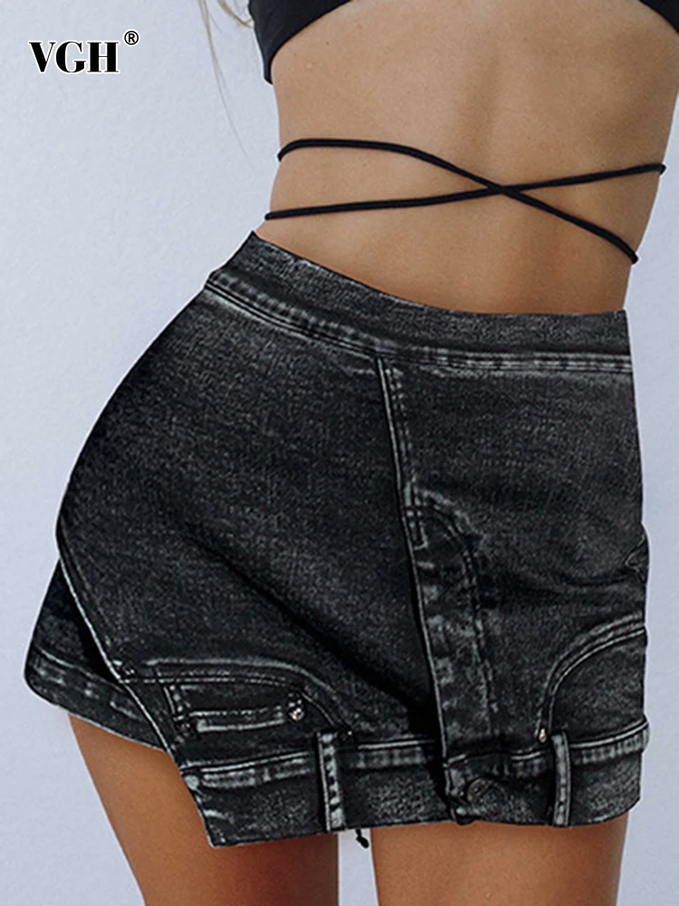 

VGH Solid Slimming Denim Shorts For Women High Waist Patchwork Zipper Asymmetrical Streetwear Pants Female Summer 2024 Clothing