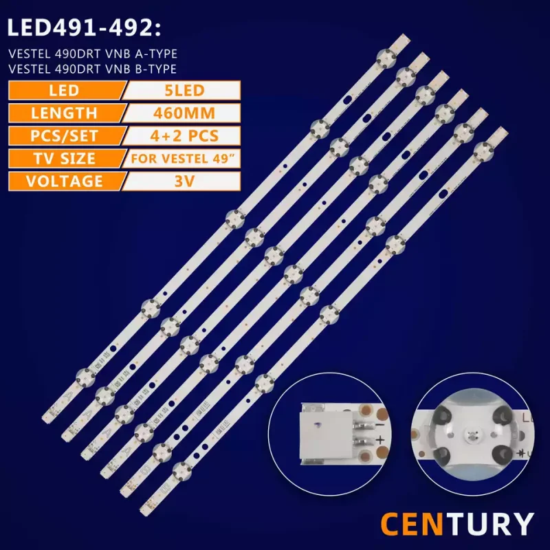 5kit tira de luz de fundo led para vestel 490drt vnb a/B-TYPE/finlux 49fx620f 49hl500 49hl550