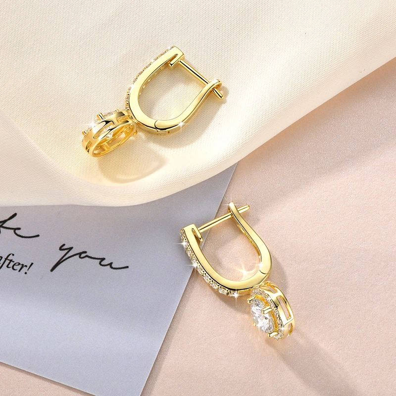 Lnngy Trendy 14K Gold Filled Dangle Earring 6,5MM 1CT runde Moissanit-Tropfenohrringe für Frauen, funkelnder Hochzeitsschmuck, Geschenk – Detail 5