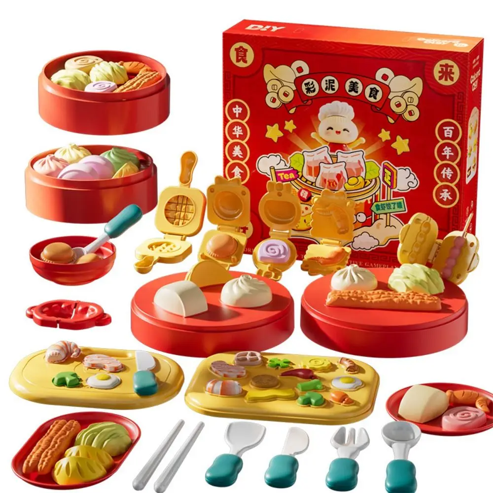 Tema alimentare cinese Simulazione Set da cucina 12/24/36 pezzi Argilla colorata Stampo in argilla Set di strumenti per plastilina Cibo simulato educativo