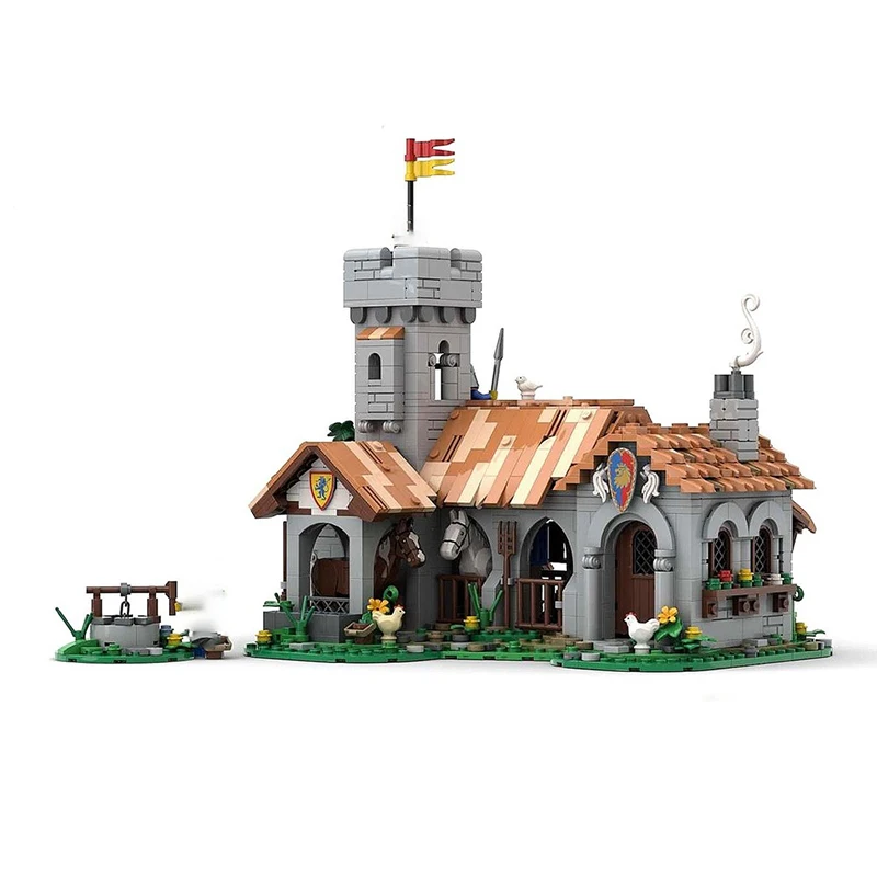 1406-piece MOC Medieval Architecture Lion Knight Royal Stable Model DIY Building Block Toy - Children's Birthday Gift