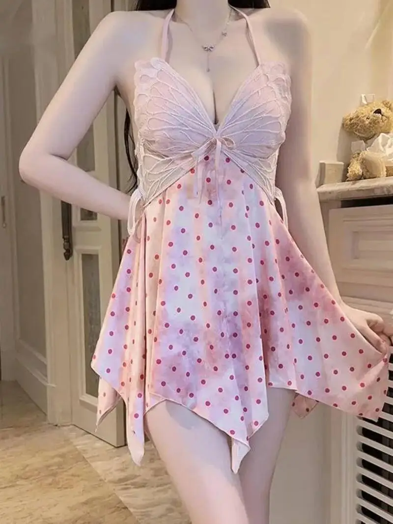 Pure Desire-vestido de seda de hielo, camisón Sexy acolchado de encaje dulce, bata para el hogar con espalda descubierta y tirantes en V profundo, vestido sin mangas encantador IP4H