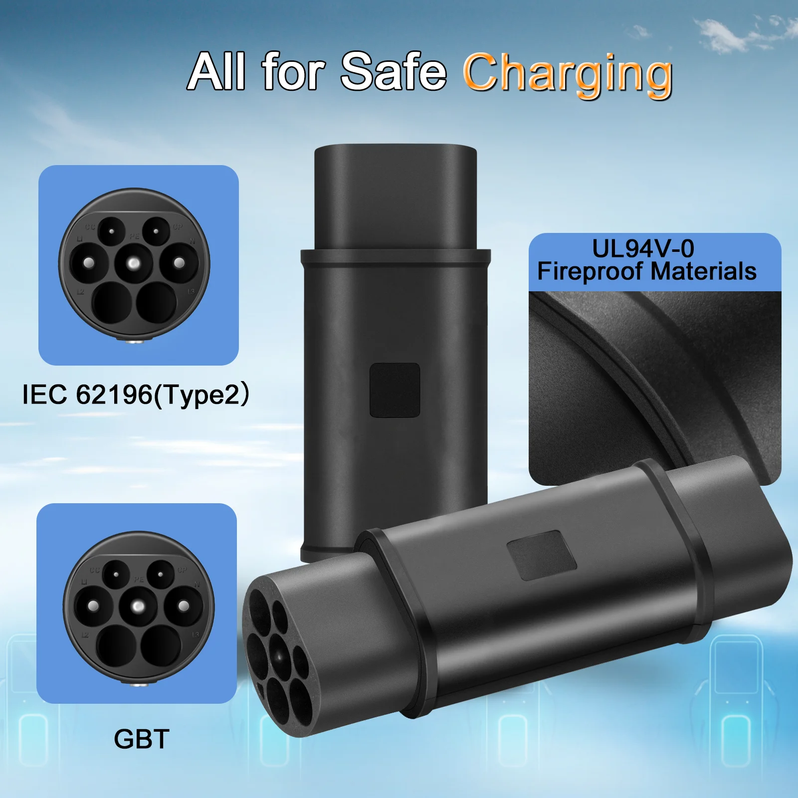 GUWIEYG EV Charger Adapter Type2 to GBT Adapter IEC62196 to GBT Adapter 32A 3Phase 22KW /32A 1Phase 7.2KW