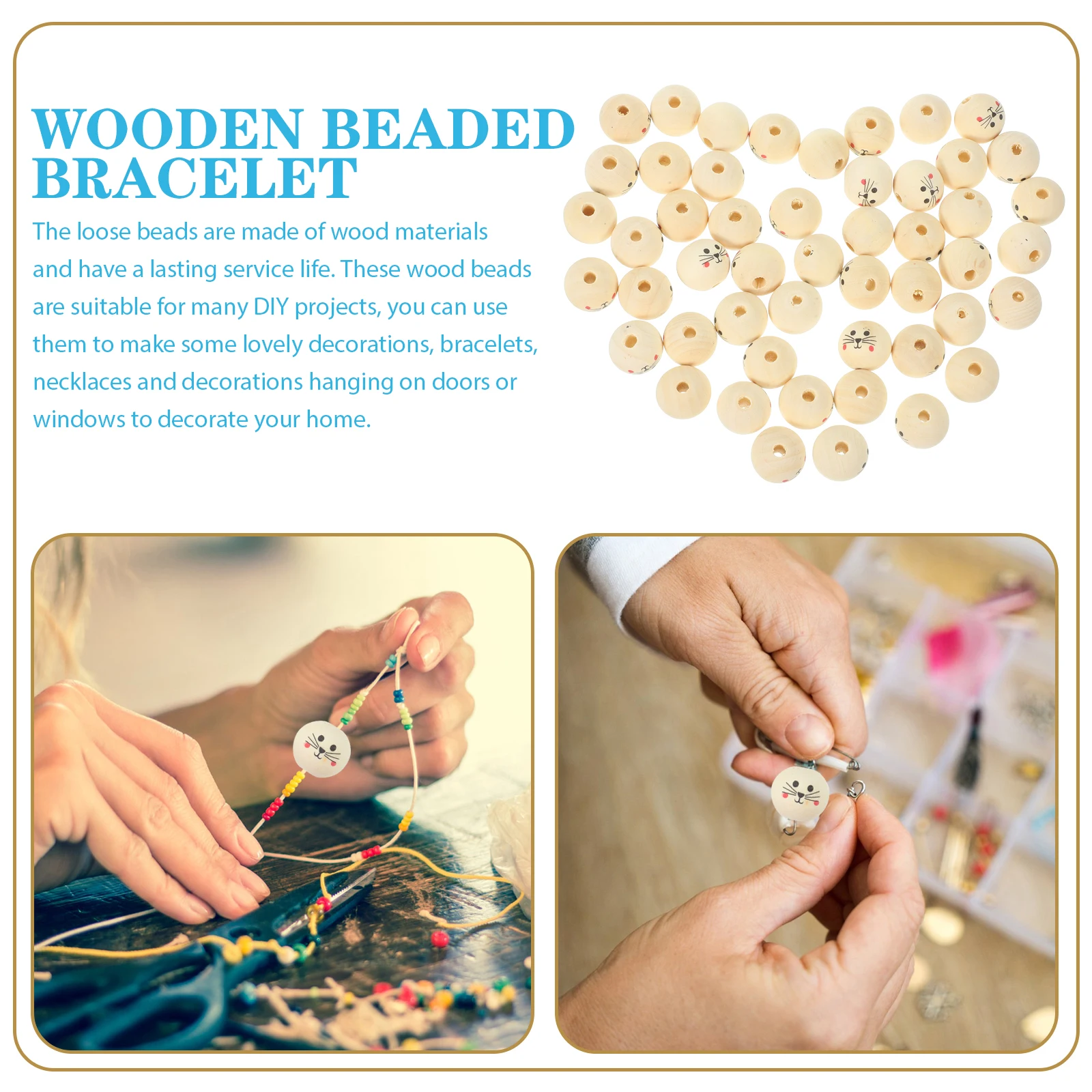 50 قطعة من الخرز الخشبي المستدير فضفاض الحرفية الوجه لأساور صنع المجوهرات