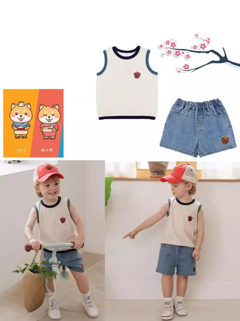 

Jenny&Dave Children's and Girls' Set 2024 Summer New Product Nordic Edition Trendy Thin Casual Children's Vest Short Sleeve Set