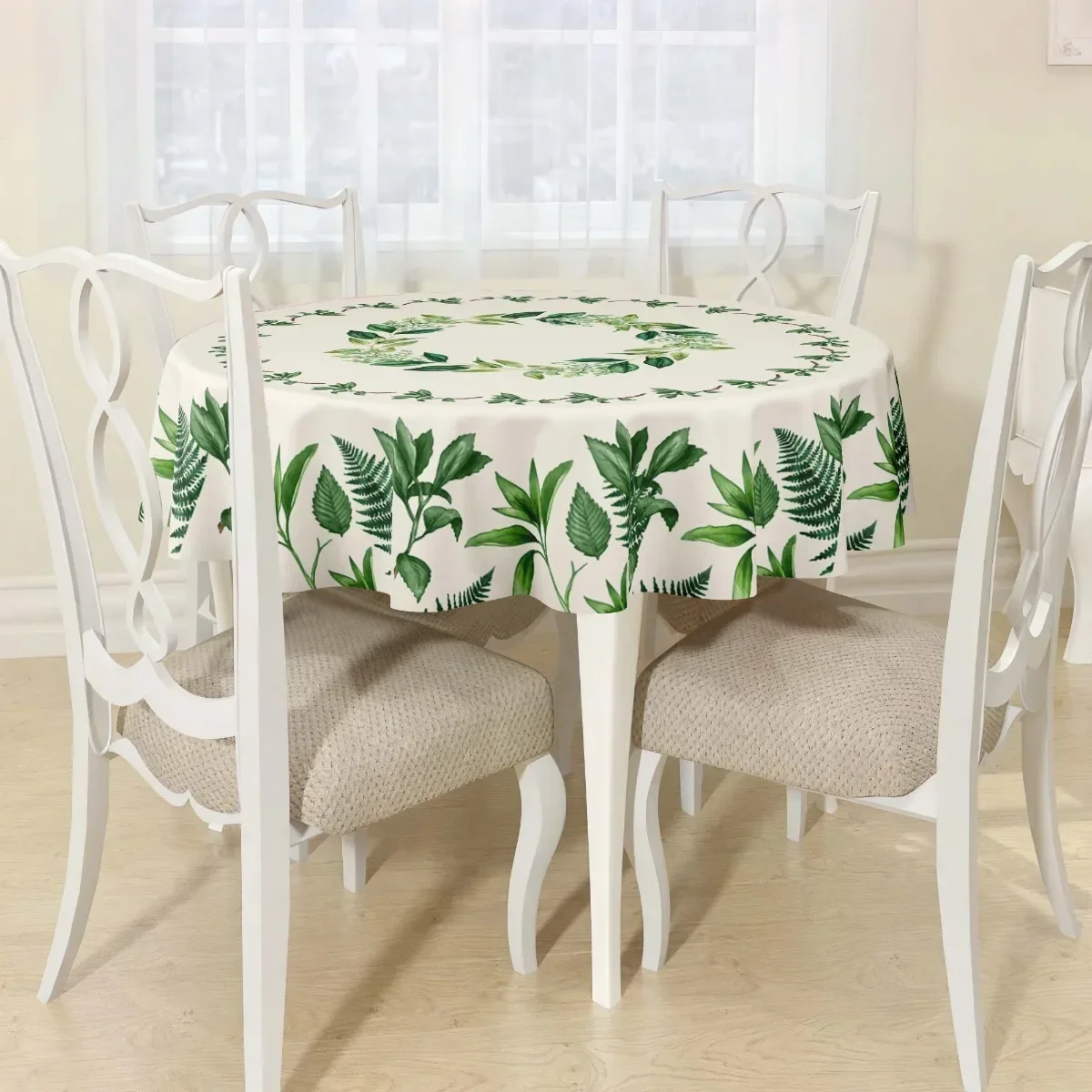 1 PC is equipped with a round polyester tablecloth featuring a green plant pattern.ZYC