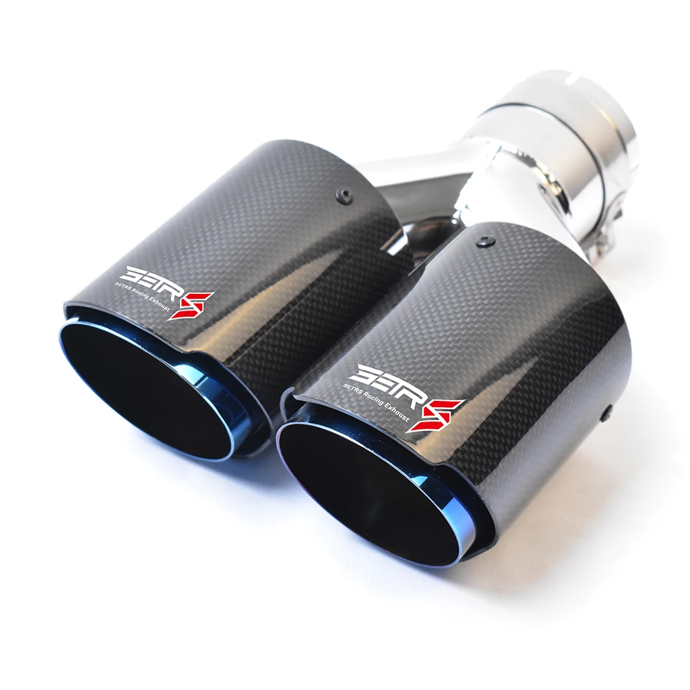 Equal Length Universal Dual Glossy carbon fiber blue steel exhaust pipe muffler tip Middle Part For Civic