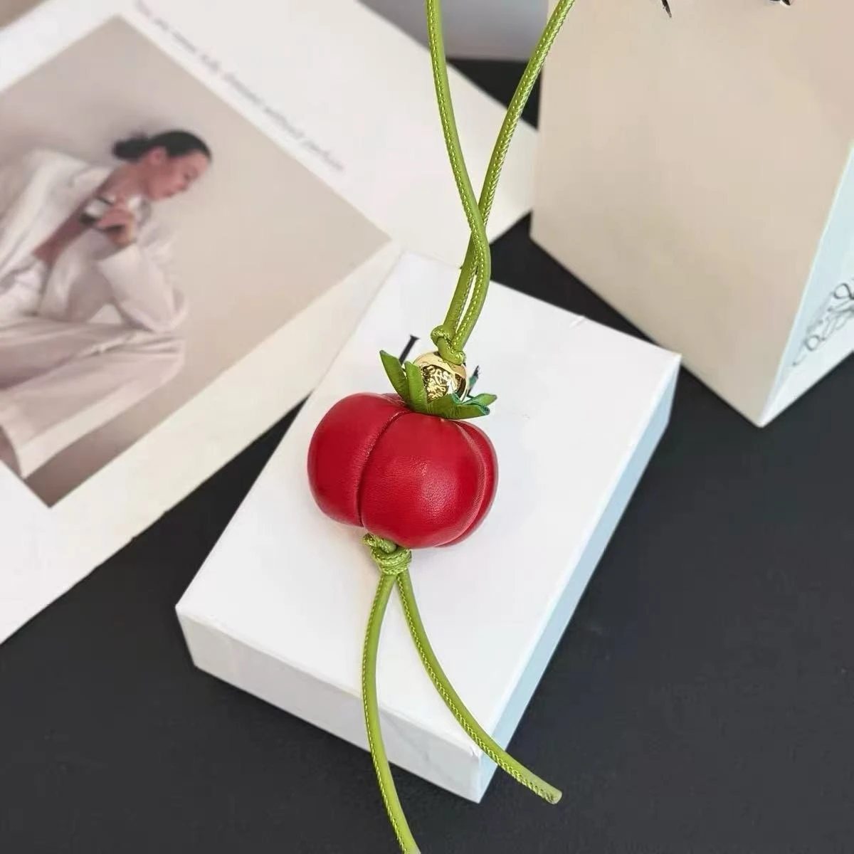 

loe Bag Charm Keychain Pendant Purse Decoration For Women Luxury Fashion Accessory Unique Genuine Leather Handmade Big Tomato