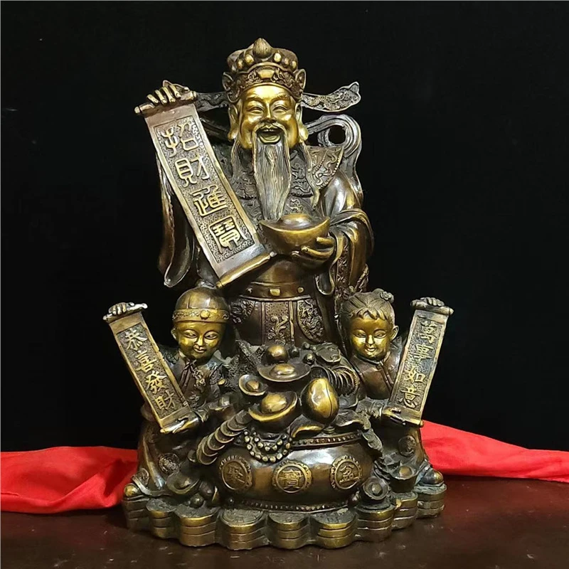Pure copper God of figurine children, male female, attracting wealth and treasures, suitable for worship in t