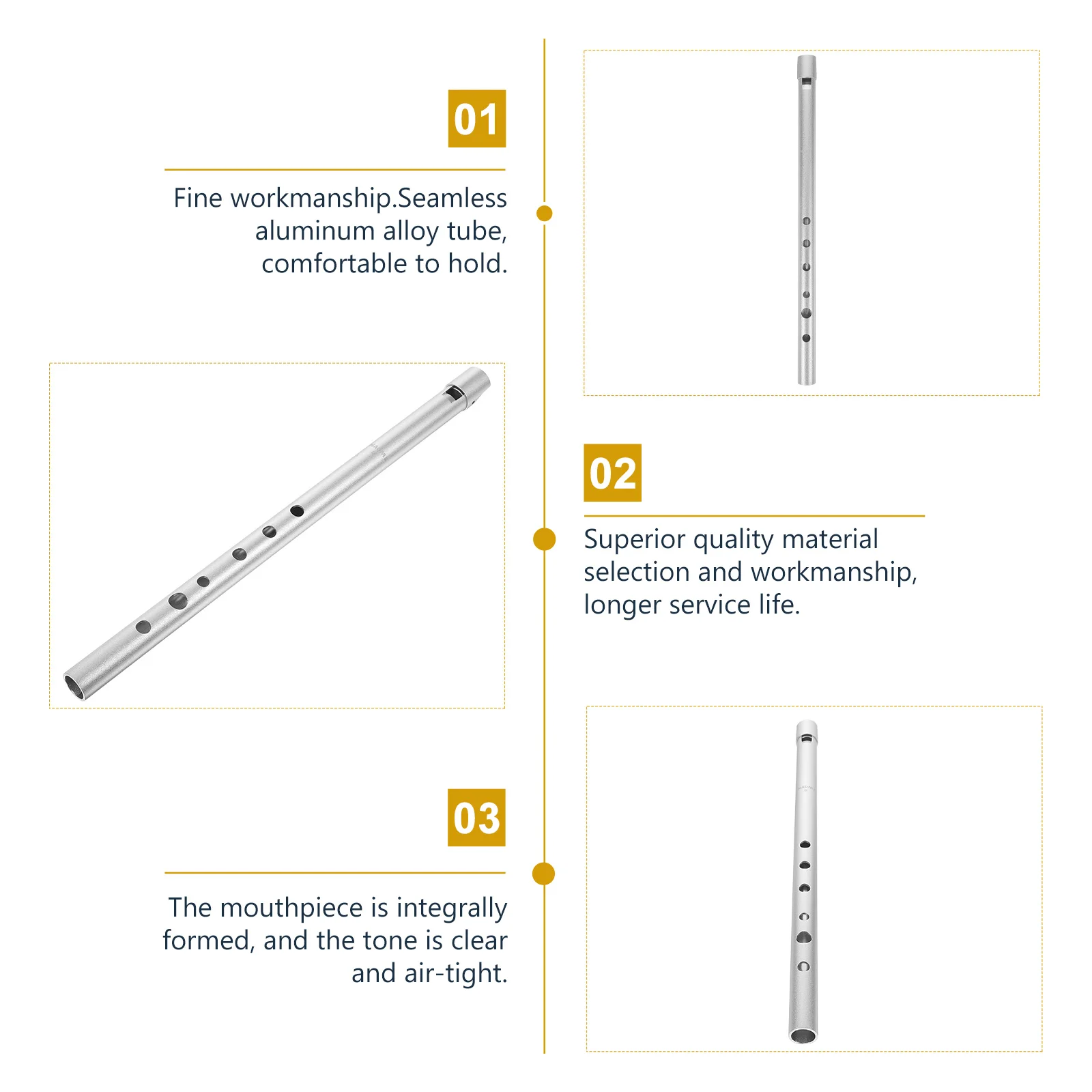 

D Whistle Fern Flute for Beginners Portable Silver Aluminum Alloy Instruments Kids Student