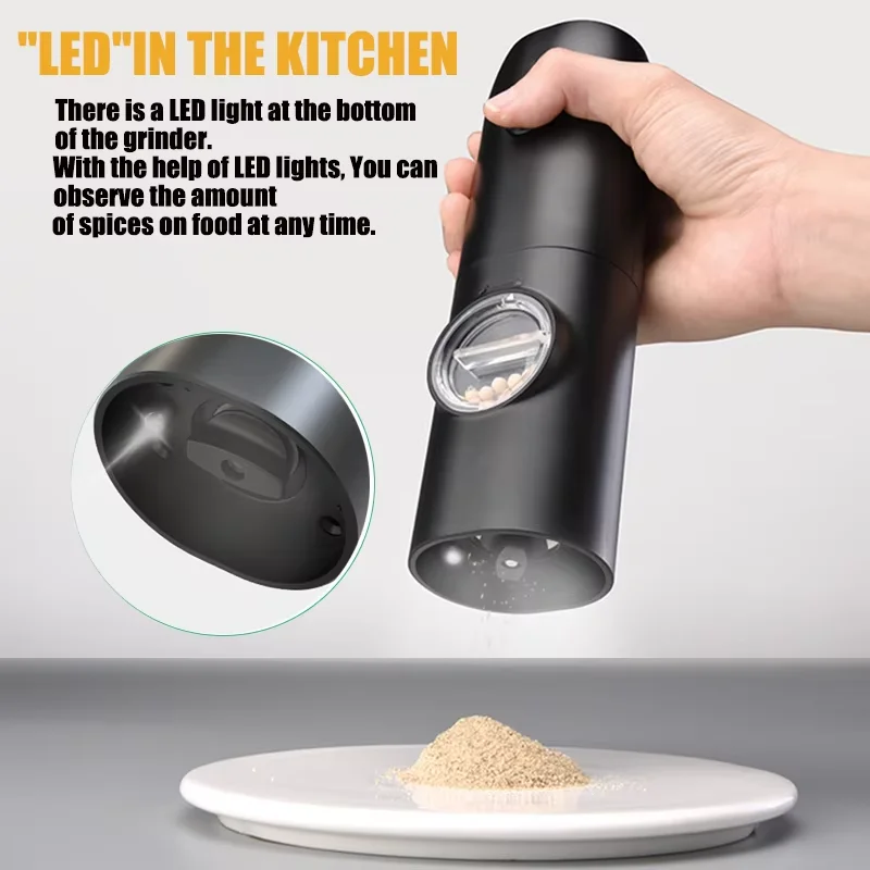 Electric Automatic Salt And Pepper Grinder Set Rechargeable With USB Gravity Spice Mill Adjustable Spices Grinder With LED Light