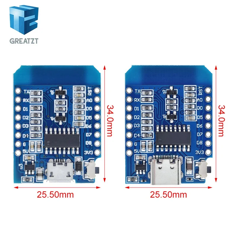 GREATZT ESP8266 ESP-12 ESP12 WeMos D1 Mini Module Wemos D1 Mini WiFi Development Board Micro USB 3.3V Based On ESP-8266EX 11 Dig