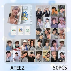 50 adet/takım bts ATEEZ lazer fotoğraf kartı albümü LOMO kart Glitter Fan favori hediye Hongjoong Seonghwa Yunho kartpostal tebrik kartı