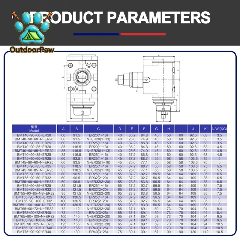 2025 hot sale Manufacturers supply milling head power tool tower machine tool parts BMT40 90 degree Cnc lathe power tool holders