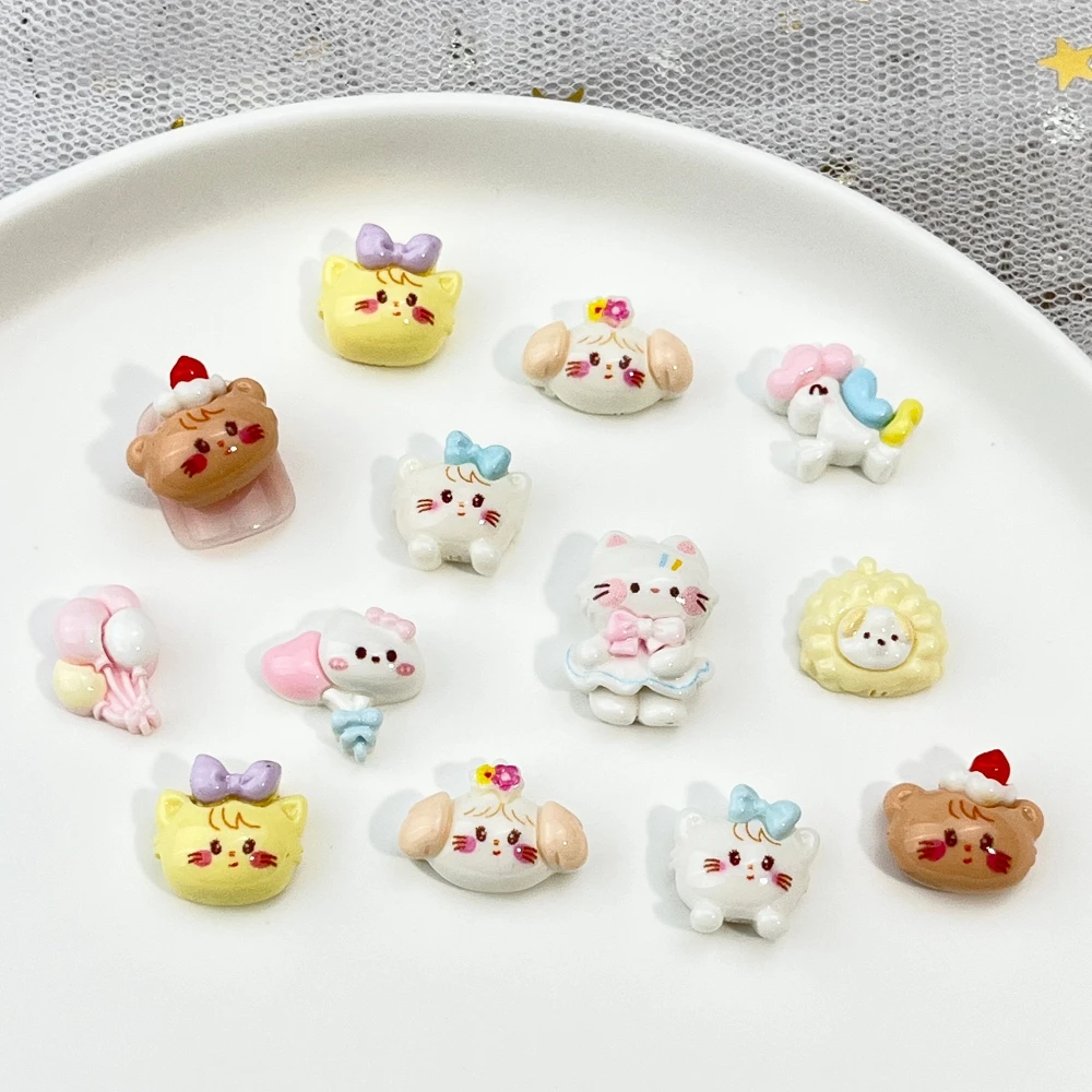 20Pcs Resin Mini Cartoon Cat Self Adhesive Nail Art Supplies Kawaii Animals Balloon Flat Back Diy Nail Decoration Diy Crafts