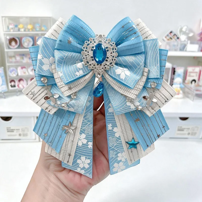 Rhinestone Foil Ribbon Bow Concert Support Stick Charm Lolita Cute Women's Dress JK Shirt Collar Bow Tie Handmade Accessory