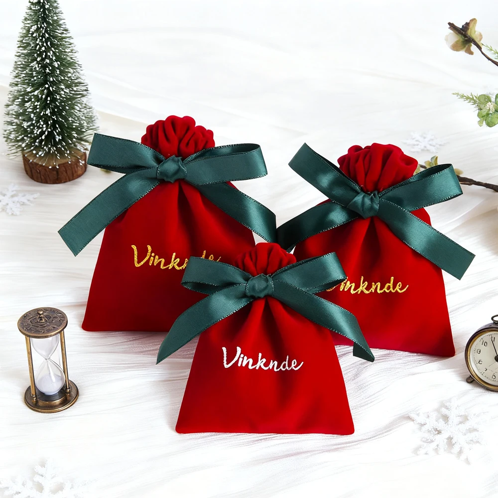 

100Pcs Luxury Ribbon Drawstring Packaging Bag 7x9cm Velvet Jewelry Gift Ring Earrings Pouch Custom Logo Small Wedding Gift Sack