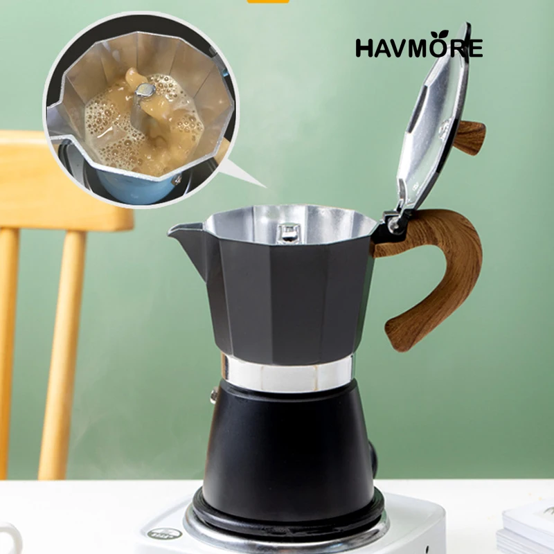 150 مللي/300 مللي مقبض خشبي عتيق صانع الاسبريسو وعاء موكا أدوات المطبخ الإيطالية الكلاسيكية مقهى الملحقات
